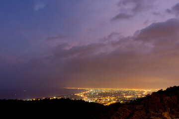 Sunset high angle view of the beautiful Yilan Plain and cityscape