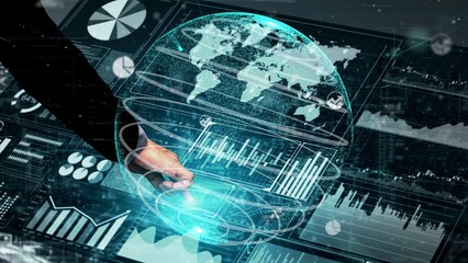 Conceptual business dashboard for financial data analysis . 3D render computer graphic .