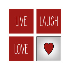 Live. Laugh. Love. Squares, Heart Icon and text.