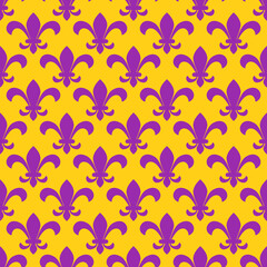 Mardi Gras Fleur de lis  seamless pattern.  Royal lily background.  Vector template for carnival decorations.