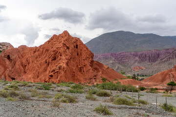 Argentina, in the location of Purmamarca, incredibly beautiful rock formations with intense colours after a rainy day 