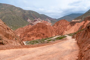 Argentina, in the location of Purmamarca, incredibly beautiful rock formations with intense colours after a rainy day