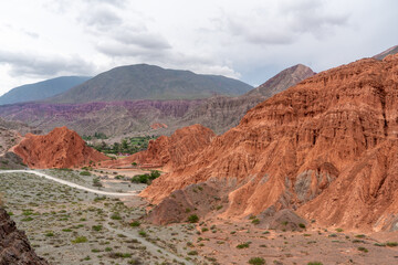 Argentina, in the location of Purmamarca, incredibly beautiful rock formations with intense colours after a rainy day 