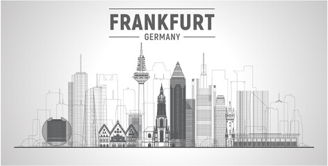 Frankfurt (Germany) line skyline. Germany. Vector illustration. Image for presentation, banner, website. - obrazy, fototapety, plakaty