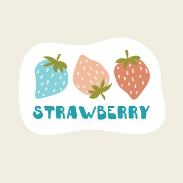 Cute Sweet Strawberry. Element for printable in minimal style. Cheerful design for kids clothes with cute strawberry.