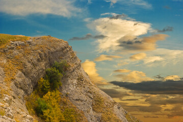 alone mount at the evening on  dramatic sky background