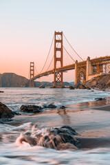 Golden Gate bridge seen from San Francisco Beach View At Golden Hour