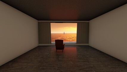 empty room with giant window