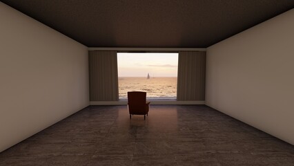 empty room with giant window