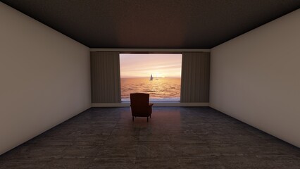 empty room with giant window