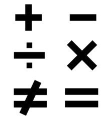 Obraz premium Mathematical operations or plus, minus, divide, multiply, not equal, equal symbols isolated on white background