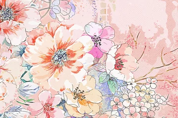 Möbelaufkleber Abstract beautiful oil painting flower vintage illustration © yang