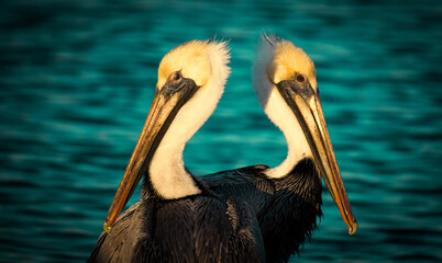 Pelicans in the water.