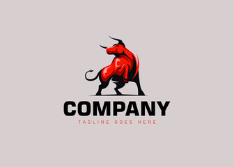 Red Bull Logo Design Template. Rage Bull Icon Vector
