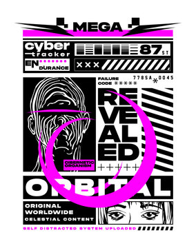 cyber retro future typographic poster design with graphic design elements
