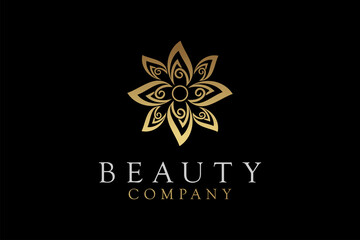 Elegant Luxury Golden Star Flower Mandala logo design 