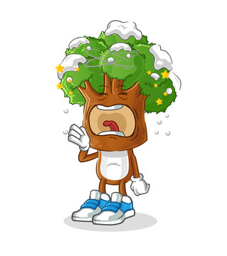tree head cartoon yawn character. cartoon mascot vector