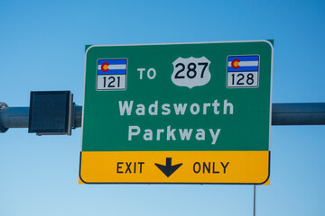 Wadsworth Parkway exit on US Highway 36 in Broomfield, Colorado