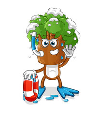 tree head cartoon swimmer with buoy mascot. cartoon vector