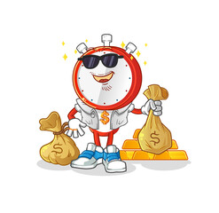 alarm clock head cartoon rich character. cartoon mascot vector