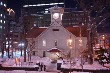 Sapporo Clock Tower at night in Hokkaido, Japan - 日本 北海道 札幌 時計台