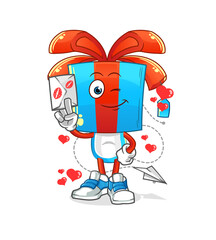 gift head cartoon hold love letter illustration. character vector