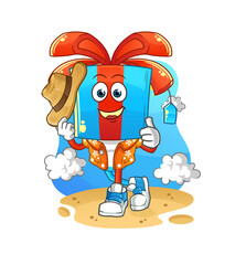 gift head cartoon go on vacation. cartoon mascot vector