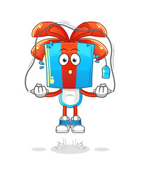 gift head cartoon jump rope exercise. character vector
