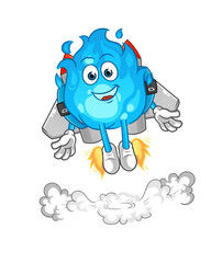 blue fire with jetpack mascot. cartoon vector