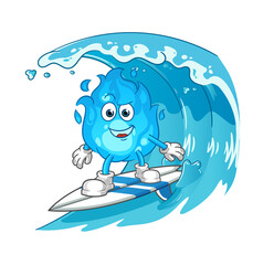 blue fire surfing character. cartoon mascot vector