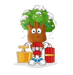 tree head cartoon holding dynamite character. cartoon vector