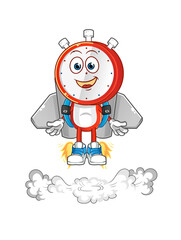 alarm clock head cartoon with jetpack mascot. cartoon vector