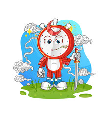 alarm clock head cartoon samurai. cartoon mascot vector