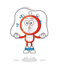 alarm clock head cartoon jump rope exercise. character vector