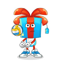 gift head cartoon play volleyball mascot. cartoon vector