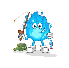 blue fire fisherman illustration. character vector