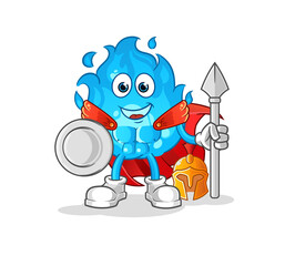 blue fire spartan character. cartoon mascot vector