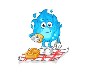 blue fire on a picnic cartoon. cartoon mascot vector