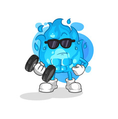 blue fire lifting dumbbell vector. cartoon character