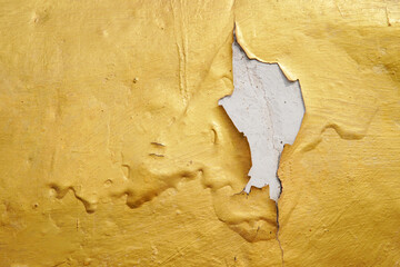 gold background, gold peeling off the wall