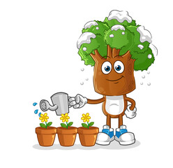 tree head cartoon watering the flowers mascot. cartoon vector