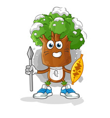 tree head cartoon african tribal fighter mascot. cartoon vector