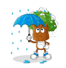 tree head cartoon holding an umbrella illustration. character vector