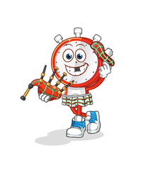 alarm clock head cartoon scottish with bagpipes vector. cartoon character