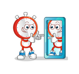 alarm clock head cartoon looking into mirror. cartoon mascot vector