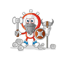 alarm clock head cartoon viking with an ax illustration. character vector