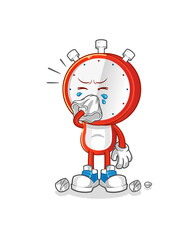 alarm clock head cartoon blowing nose character. cartoon mascot vector