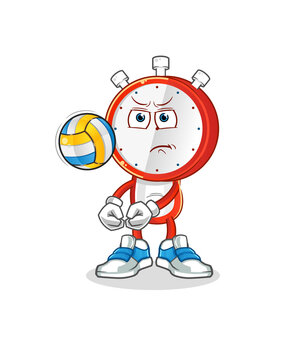 alarm clock head cartoon play volleyball mascot. cartoon vector