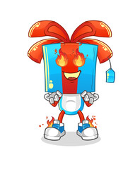 gift head cartoon on fire mascot. cartoon vector