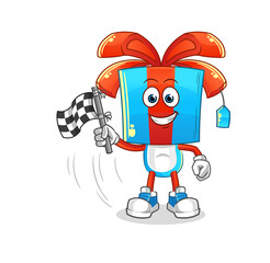 gift head cartoon hold finish flag. cartoon mascot vector